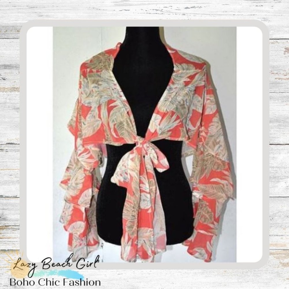 Gorgeous Lightweight Tie Ruffle Sleeve Blouse